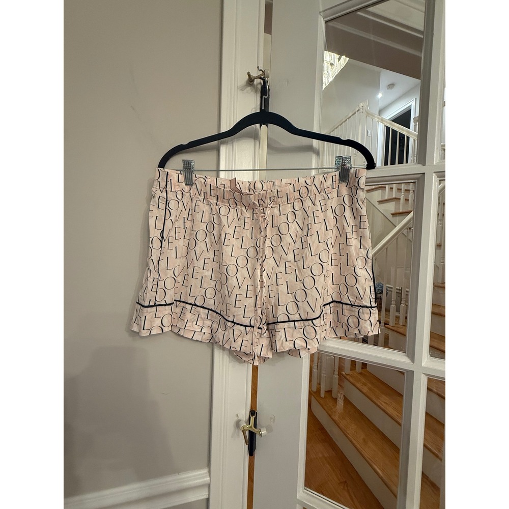 Victorias Secret Pink LOVE Print Ruffle Pajama Shorts Sleep Bottoms Large NWT